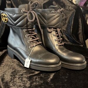 Gucci Women’s Double G Marmont Black Lace-Up Boots - Size 10/40